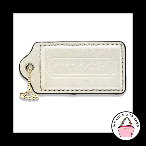 RARE 3" XL COACH White Smooth Leather Brass Key Fob Bag Charm Keychain Hang Tag - Picture 1 of 1